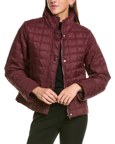 Cece Stand Collar Short Quilted Jacket In Burgundy