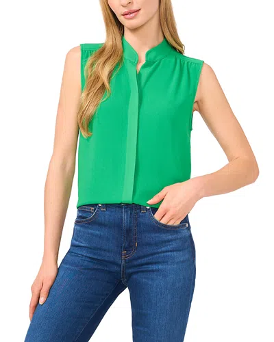 Cece Sleeveless Mandarin Collar Button-up Shirt In Green