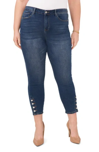 Cece Straight Leg Ankle Jeans With Faux Pearl Detail In Blue