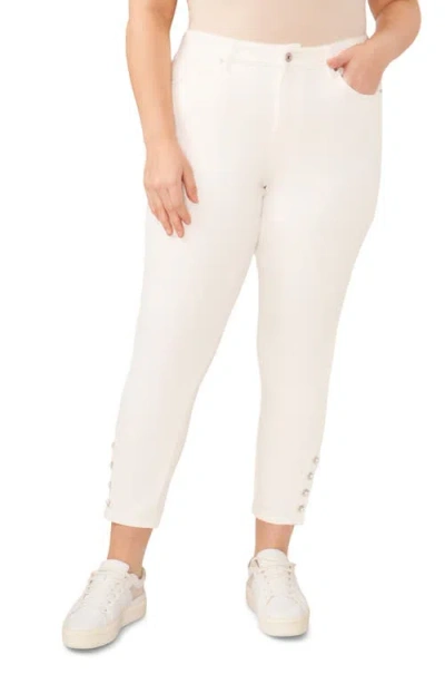 Cece Straight Leg Ankle Jeans With Faux Pearl Detail In Neutral