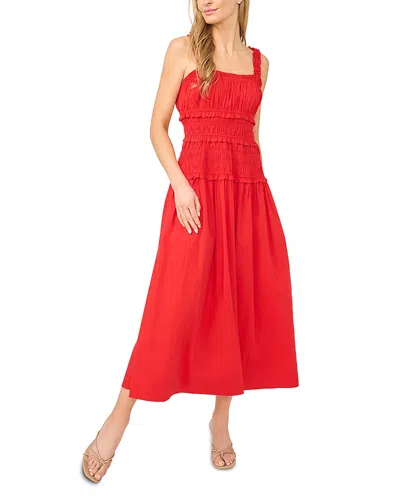 Cece Strappy Smocked Midi Dress In Red