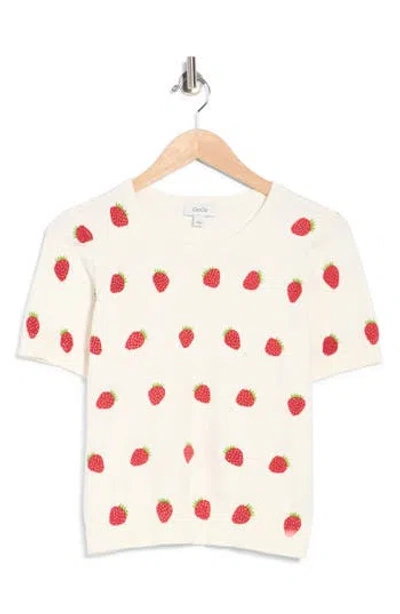 Cece Strawberry Short Sleeve Cotton Sweater In Neutral