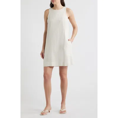Cece Stripe A-line Linen Blend Minidress In White