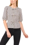 Cece Stripe Bow Front Cotton Peplum Top In Blue