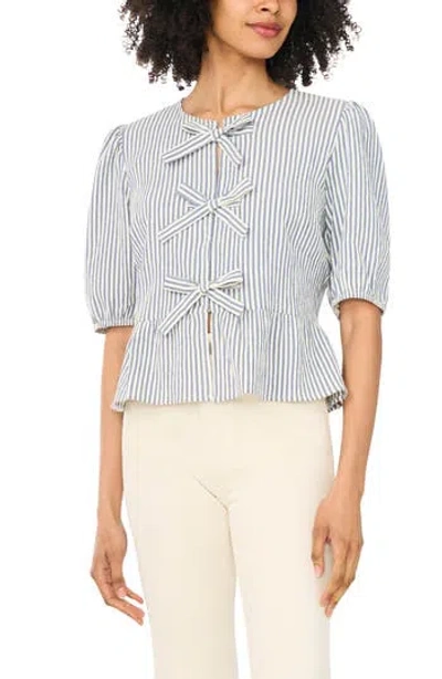 Cece Stripe Bow Peplum Top In Multi