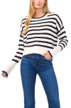 Cece Womens Striped Ribbed Knit Crewneck Sweater In Antique White