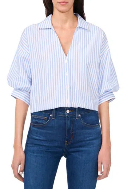 Cece Stripe Bubble Sleeve Button-up Shirt In Multi