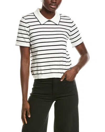 Cece Stripe Contrast Trim Collar Top In White