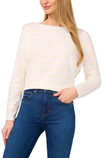Cece Stripe Crewneck Sweater In Antique White/cream Yellow