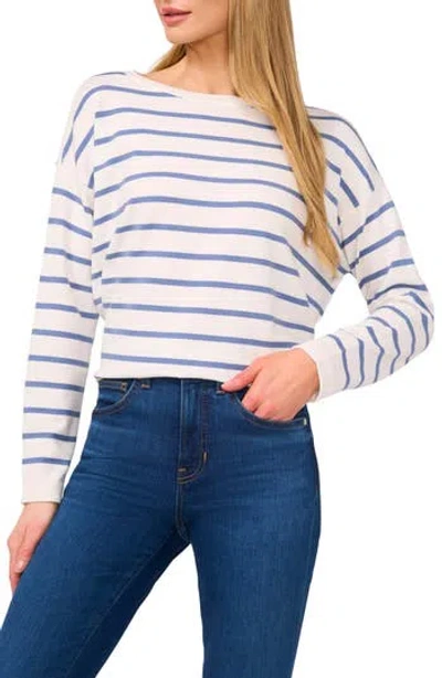 Cece Stripe Crewneck Sweater In Antique White/horizon Blue