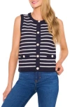 Cece Stripe Crewneck Sweater Vest In Blue