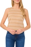 Cece Stripe Crewneck Tank Top In Pecan Brown
