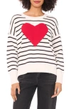 Cece Stripe Heart Cotton Sweater In Red