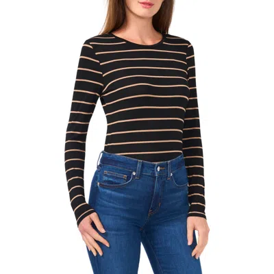 Cece Stripe Long Sleeve Fitted T-shirt In Black