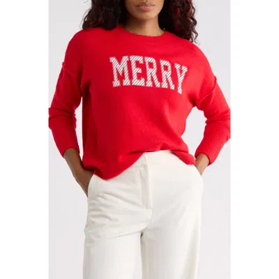 Cece Stripe Merry Long Sleeve Sweater In Bright Cherry