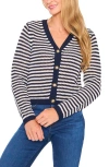 Cece Stripe Open Stitch Cardigan In Blue