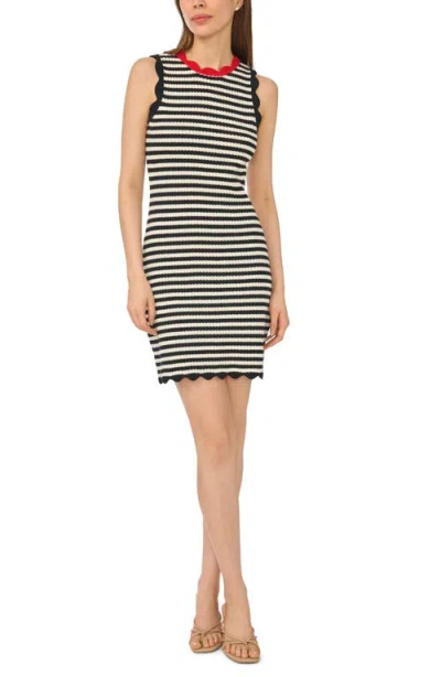 Cece Stripe Pointelle Knit Cotton Blend Minidress In Black