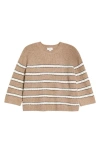 Cece Stripe Pointelle Stitch Sweater In Brown