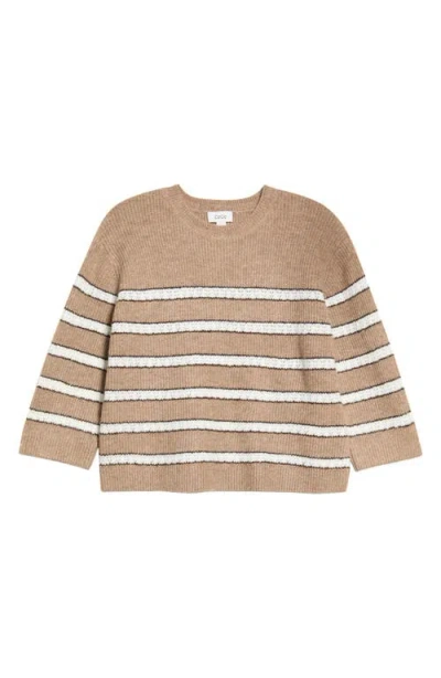 Cece Stripe Pointelle Stitch Sweater In Brown