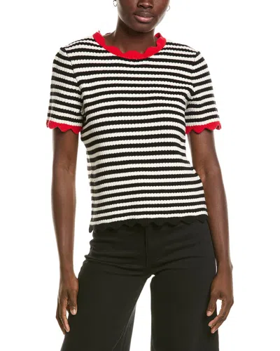 Cece Stripe Pointelle Sweater In Black
