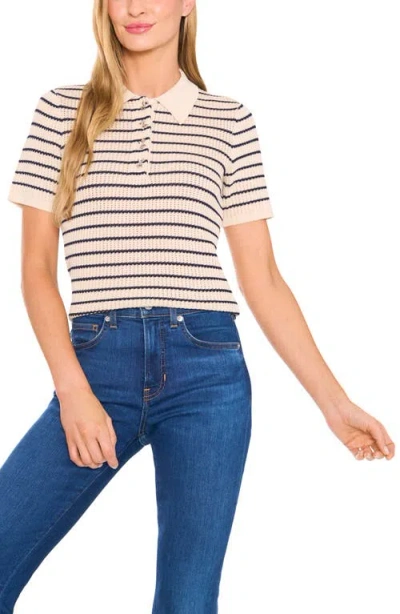 Cece Stripe Polo Sweater In Neutral