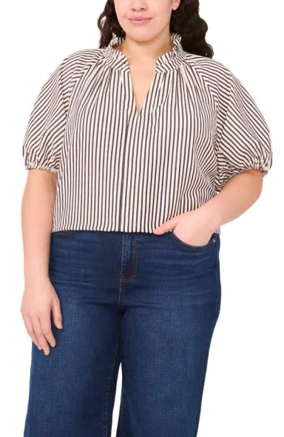 Cece Stripe Puff Sleeve Seersucker Top In Neutral