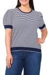 Cece Stripe Puff Sleeve Sweater In Classic Navy