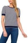 Cece Stripe Short Sleeve Sweater In Classic Navy