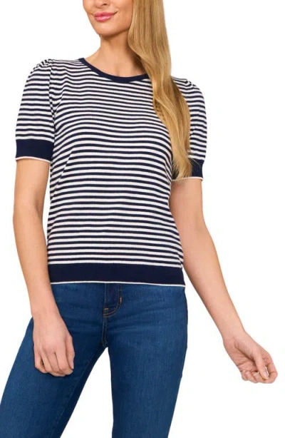 Cece Stripe Short Sleeve Sweater In Classic Navy