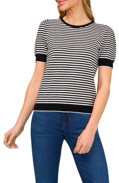 Cece Stripe Short Sleeve Sweater In Rich Black