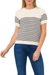 Cece Stripe Shoulder Button Sweater In Antique White