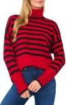 Cece Stripe Turtleneck Sweater In Glamour Red