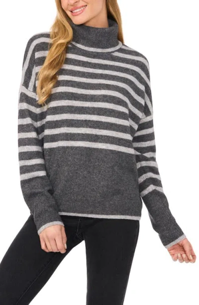 Cece Stripe Turtleneck Sweater In Medium Heather Grey