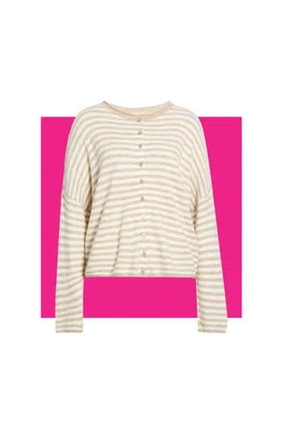 Cece Striped Roll Collar Cardigan In Pink