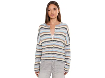 Cece Striped Rollneck Cardigan Women's Sweater Light Heather Grey: Xl, Polyester In Gray