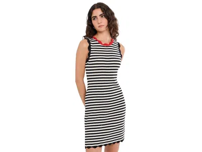 Cece Striped Sleeveless Scallop Edge Sweater Dress Women's Dress Rich Black: Xl