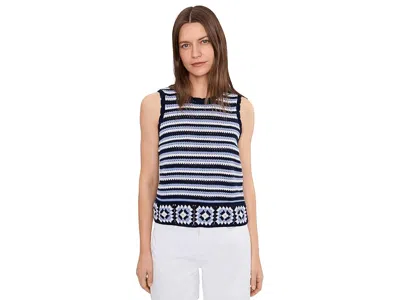 Cece Stripped Crochet Tank Top Sweater In Blue