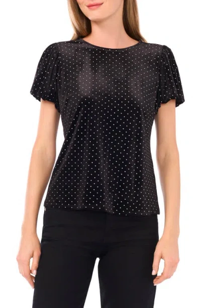 Cece Studded Bubble Sleeve Velvet Top In Black