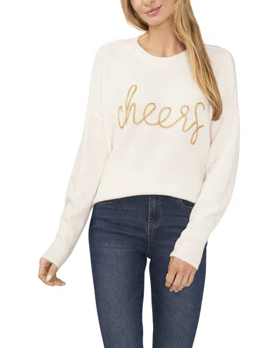 Cece Womens Beaded Ribbed Trim Pullover Sweater In Antique White