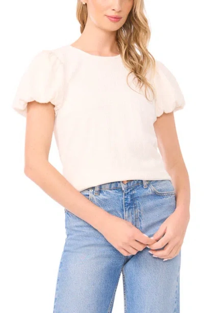 Cece Texture Knit Bubble Sleeve Top In Neutral