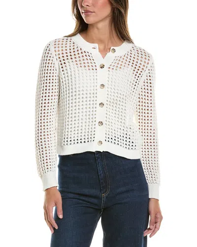 Cece Texture Mesh Long Sleeve Cardigan In White