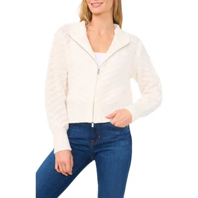 Cece Texture Stitch Zip Cardigan In Antique White