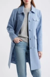 Cece Textured Flap Pocket Coat In Blue