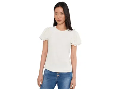 Cece Textured Knit Bubble Sleeve Top In White