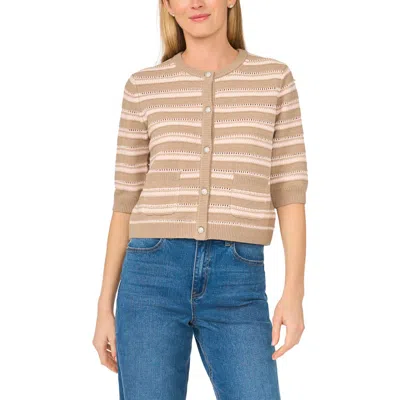 Cece Textured Striped Cardigan In Brown