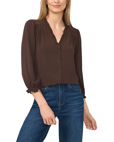 Cece Three Quarter Sleeve V Neck Blouse In Brown