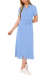 Cece Tie Belt Button-up Twill Midi Dress In Blue Jay
