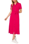 Cece Tie Belt Button-up Twill Midi Dress In Bright Rose Pink