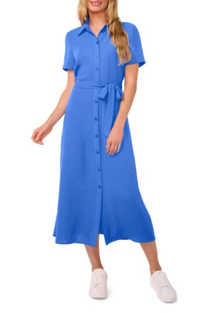 Cece Tie Belt Button-up Twill Midi Dress In Tropic Night