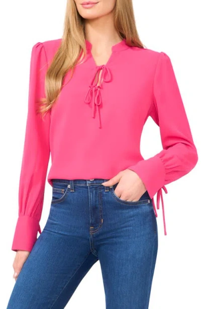 Cece Tie Bow Long Sleeve Top In Bright Rose